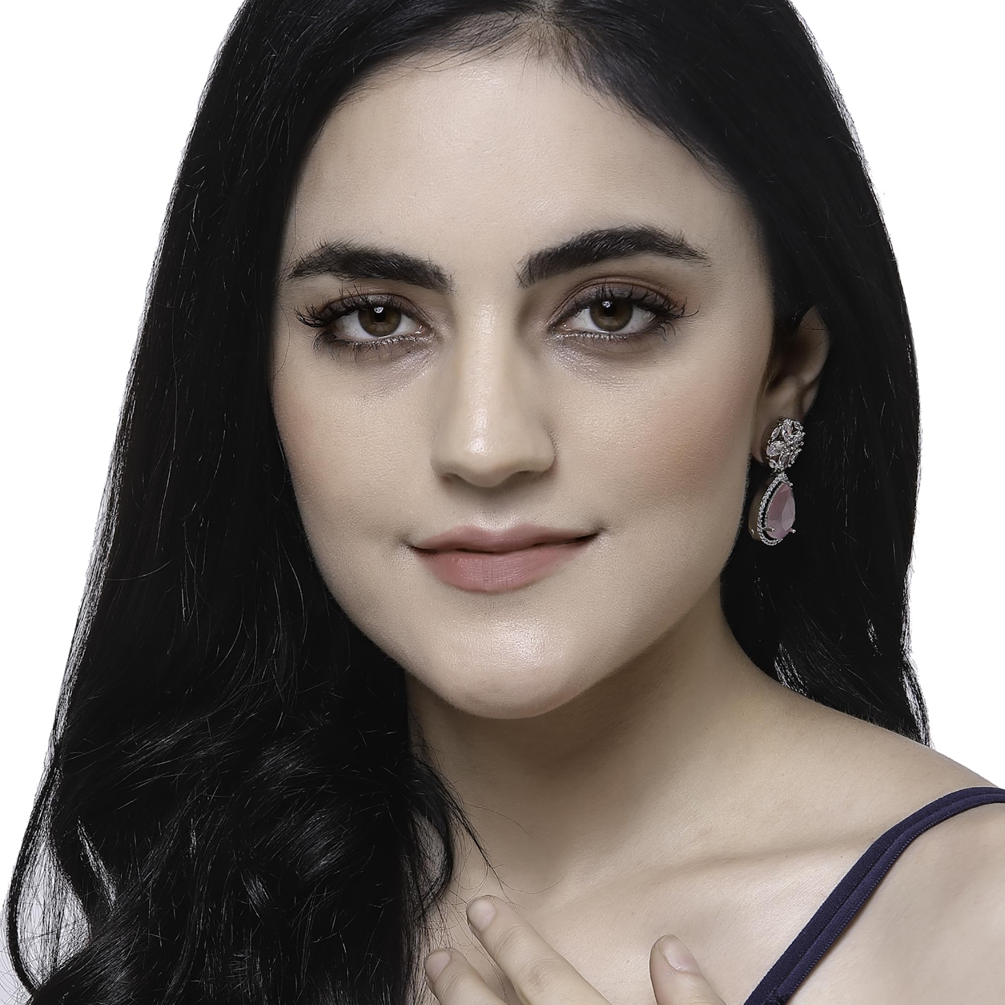 Rhodium Teardrop & Floral Drop Earrings